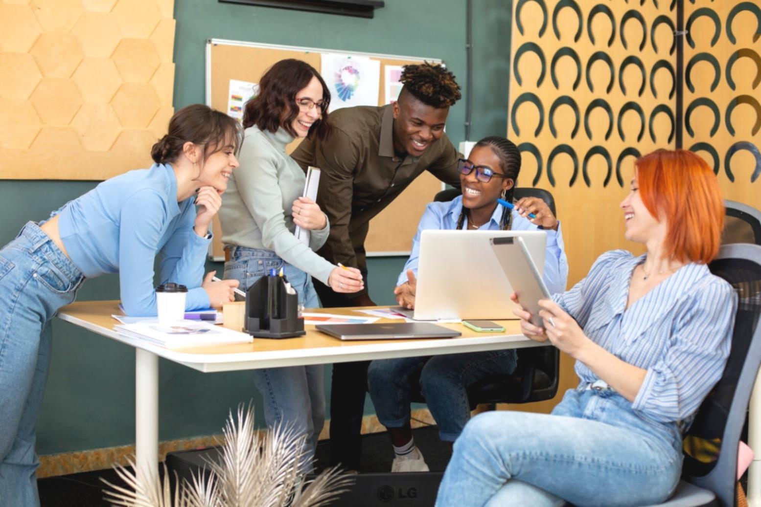 Modern business planning workspace with technology integration